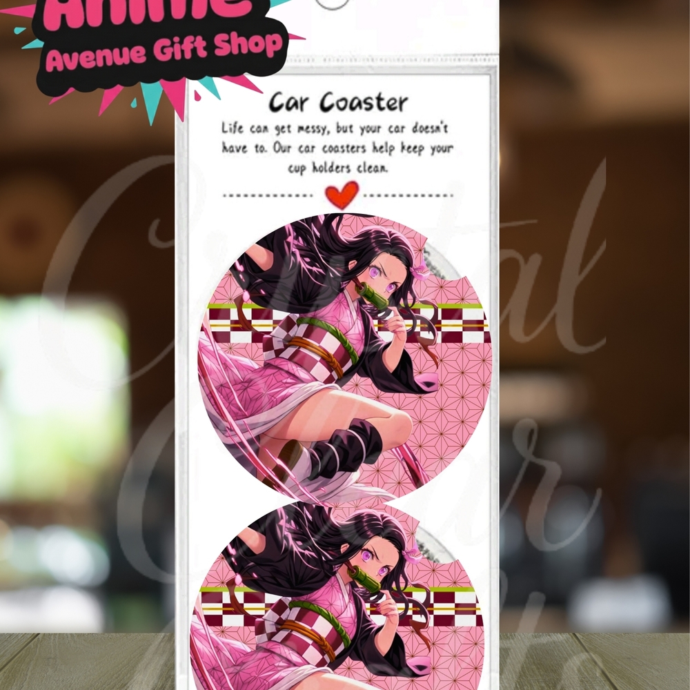 Demon Slayer Anime Car Coaster Set with Pink Design